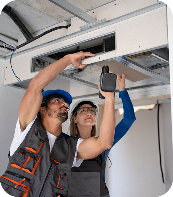 Technicians installing AC